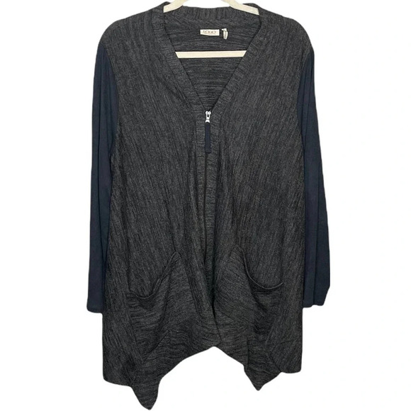 LOGO Lori Goldstein Knit Cardigan With Faux Suede Sleeves Size Large A266500 - Picture 2 of 7